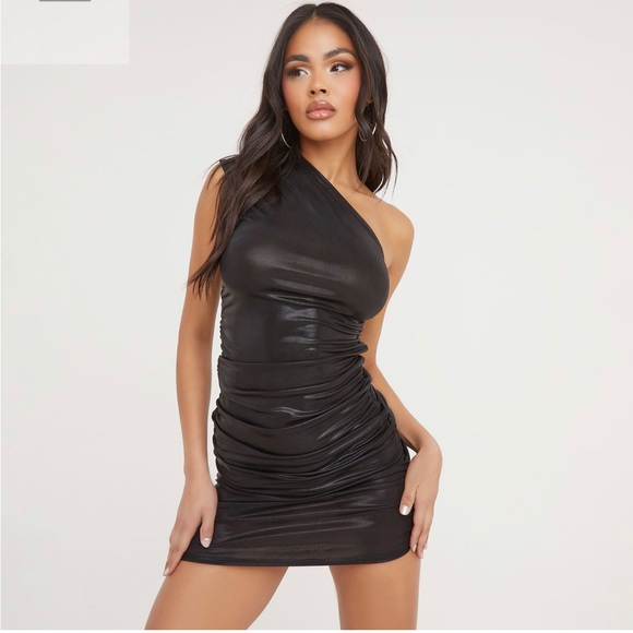 EGO Dresses Ego One Shoulder Ruched Detail Mini Bodycon Dress In
